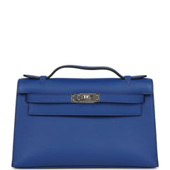 Hermes Kelly Pochette Bleu Royal Swift Palladium Hardware