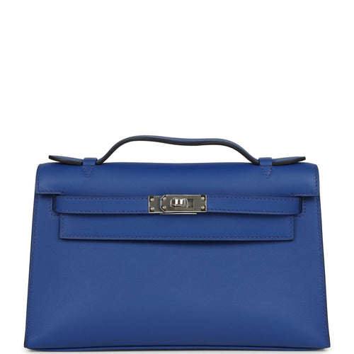 Hermes Kelly Pochette Bleu Royal Swift Palladium Hardware