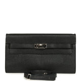 Pre-owned Hermes Kelly Wallet To Go Black Chevre Mysore Palladium Hardware