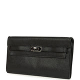 Pre-owned Hermes Kelly Wallet To Go Black Chevre Mysore Palladium Hardware
