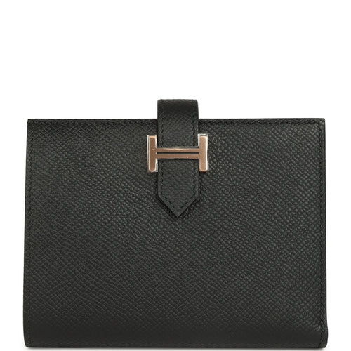 Hermes Bearn Compact Wallet Black Epsom Rose Gold Hardware