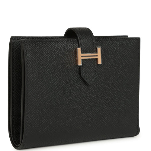 Hermes Bearn Compact Wallet Black Epsom Rose Gold Hardware