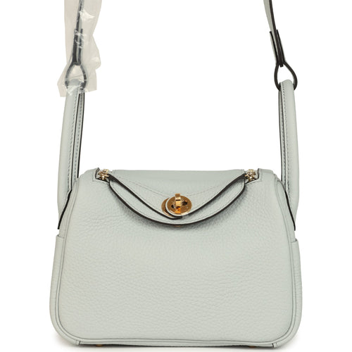Hermes Mini Lindy Bleu Pale Clemence Gold Hardware