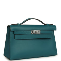 Hermes Kelly Pochette Vert Bosphore Swift Palladium Hardware
