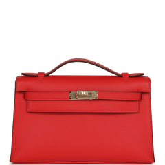 Hermes Special Order (HSS) Kelly Pochette Rouge de Coeur Verso Swift Permabrass Hardware