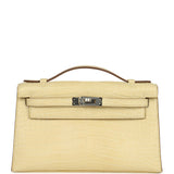 Hermes Kelly Pochette Vanille Matte Alligator Palladium Hardware