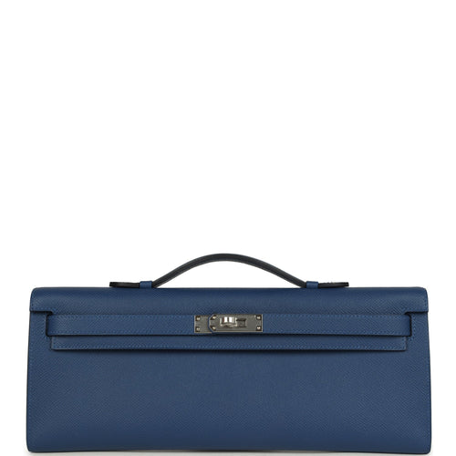 Hermes Kelly Cut Bleu Tie Epsom Palladium Hardware