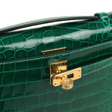 Hermes Kelly Pochette Vert Emeraude Shiny Alligator Gold Hardware