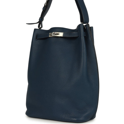 Pre-owned Hermes So Kelly 22 Bleu De Prusse Togo Palladium Hardware