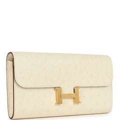 Hermes Constance Wallet To Go Nata Ostrich Gold Hardware