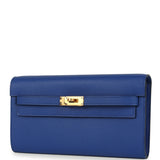 Hermes Kelly Wallet To Go Bleu Royal Epsom Gold Hardware