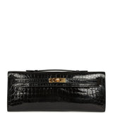 Pre-owned Hermes Kelly Cut Black Shiny Niloticus Crocodile Gold Hardware