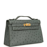 Hermes Kelly Pochette Vert Amande Ostrich Gold Hardware