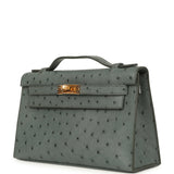 Hermes Kelly Pochette Vert Amande Ostrich Gold Hardware