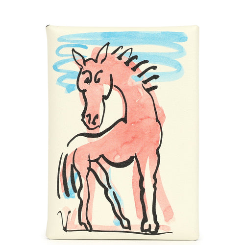 Hermes "Spring Horse" Calvi Duo Card Holder White Swift Palladium Hardware