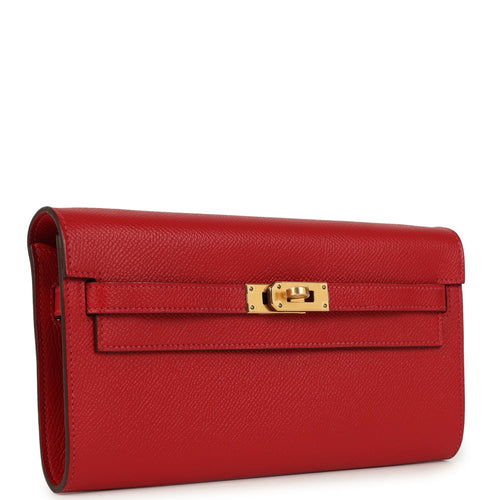 Hermes Kelly Wallet To Go Rouge Casaque Epsom Gold Hardware