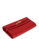 Hermes Kelly Wallet To Go Rouge Casaque Epsom Gold Hardware
