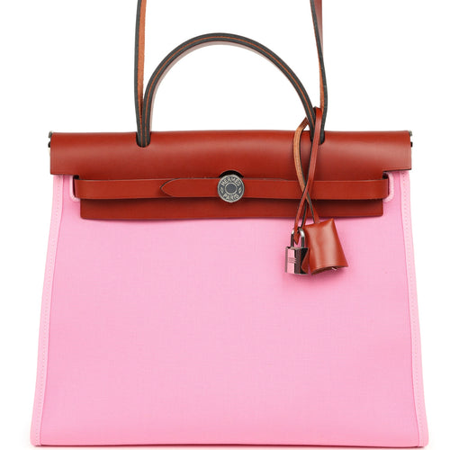 Hermes Herbag Zip PM 31 Bubblegum Pink Officier Canvas and Cuivre Hunter Palladium Hardware
