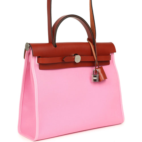 Hermes Herbag Zip PM 31 Bubblegum Pink Officier Canvas and Cuivre Hunter Palladium Hardware