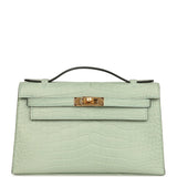 Hermes Kelly Pochette Vert D' Eau Matte Alligator Gold Hardware