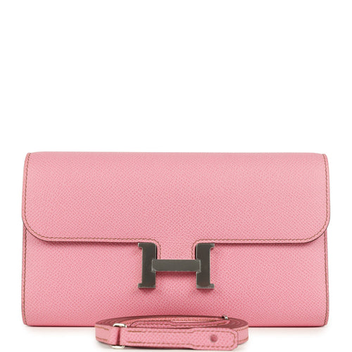 Pre-owned Hermes Constance Wallet To Go Bubblegum Epsom Palladium Hardware