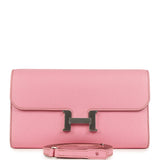 Pre-owned Hermes Constance Wallet To Go Bubblegum Epsom Palladium Hardware