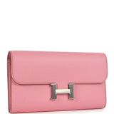 Pre-owned Hermes Constance Wallet To Go Bubblegum Epsom Palladium Hardware