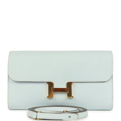 Pre-owned Hermes Constance Wallet To Go Bleu Brume Epsom Gold Hardware