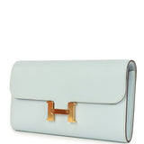 Pre-owned Hermes Constance Wallet To Go Bleu Brume Epsom Gold Hardware