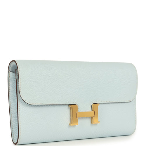 Pre-owned Hermes Constance Wallet To Go Bleu Brume Epsom Gold Hardware