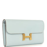 Pre-owned Hermes Constance Wallet To Go Bleu Brume Epsom Gold Hardware