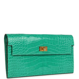 Hermes Kelly Pocket Long Wallet Vert Jade Shiny Alligator Gold Hardware - Thumbnail View 2