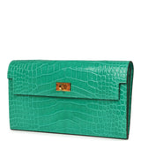 Hermes Kelly Pocket Long Wallet Vert Jade Shiny Alligator Gold Hardware - Thumbnail View 3