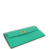 Hermes Kelly Pocket Long Wallet Vert Jade Shiny Alligator Gold Hardware - Thumbnail View 6