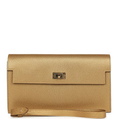 Hermes Kelly Pocket Long Wallet Dore Chamkilight Goatskin Permabrass Hardware