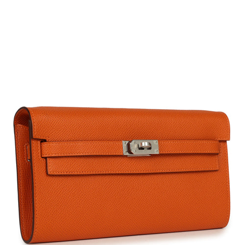 Hermes Kelly Wallet To Go Orange Epsom Palladium Hardware