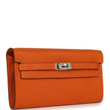 Hermes Kelly Wallet To Go Orange Epsom Palladium Hardware