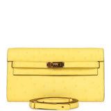Hermes Kelly To Go Wallet Jaune Citron Ostrich Rose Gold Hardware