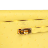Hermes Kelly To Go Wallet Jaune Citron Ostrich Rose Gold Hardware