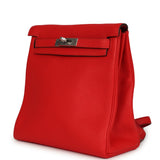 Hermes Kelly Ado II Backpack Rouge De Coeur Clemence Palladium Hardware