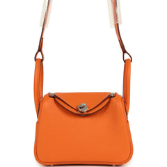 Hermes Mini Lindy II Orange Clemence Palladium Hardware