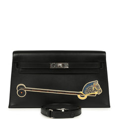 Hermes Kelly Elan "Cheval De Bois" Black and Multi Tadelakt Palladium Hardware
