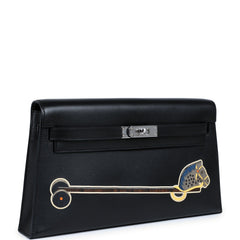 Hermes Kelly Elan "Cheval De Bois" Black and Multi Tadelakt Palladium Hardware