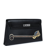 Hermes Kelly Elan "Cheval De Bois" Black and Multi Tadelakt Palladium Hardware