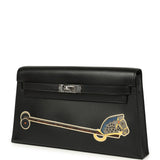 Hermes Kelly Elan "Cheval De Bois" Black and Multi Tadelakt Palladium Hardware