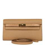 Pre-owned Hermes Kelly Wallet To Go Chai Touch Epsom and Alligator Gold Hardware