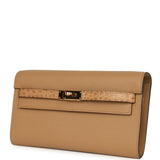 Pre-owned Hermes Kelly Wallet To Go Chai Touch Epsom and Alligator Gold Hardware