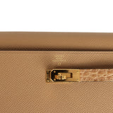 Pre-owned Hermes Kelly Wallet To Go Chai Touch Epsom and Alligator Gold Hardware