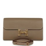 Pre-owned Hermes Constance Wallet To Go Etoupe Epsom Gold Hardware