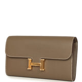 Pre-owned Hermes Constance Wallet To Go Etoupe Epsom Gold Hardware